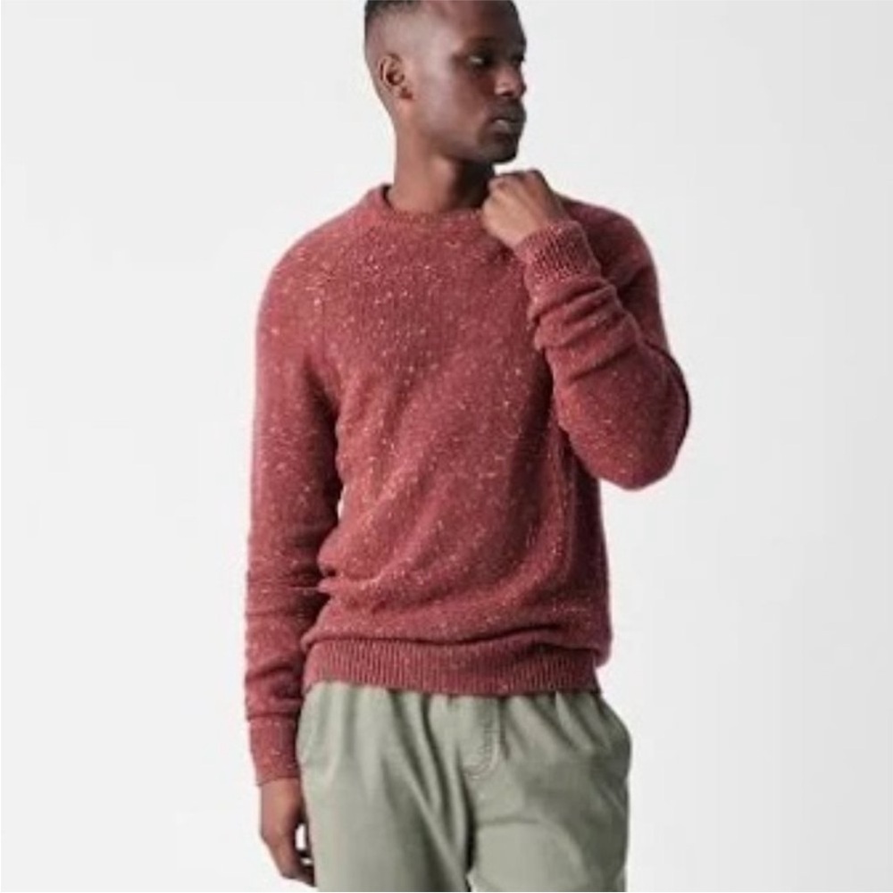 Faherty Red and Brown Crewneck Sweater Plush Cozy Knit